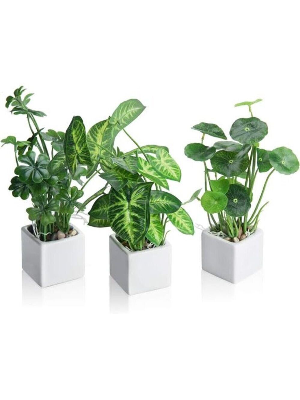 Small Fake Plants Set White Ceramic Pots Indoor Decor Shelf Desk Table
